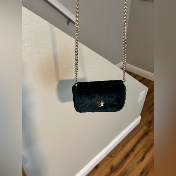 EUC Kate Spade Audrey faux shearling micro crossbody bag color peacock green - Picture 9 of 10